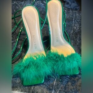 Azalea Wang Green Feathered Heels